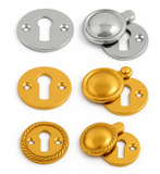 Georgian Or Victorian Escutcheon Covered and Open 32mm – Polished Brass or Polished Chrome Door Keyhole Plate