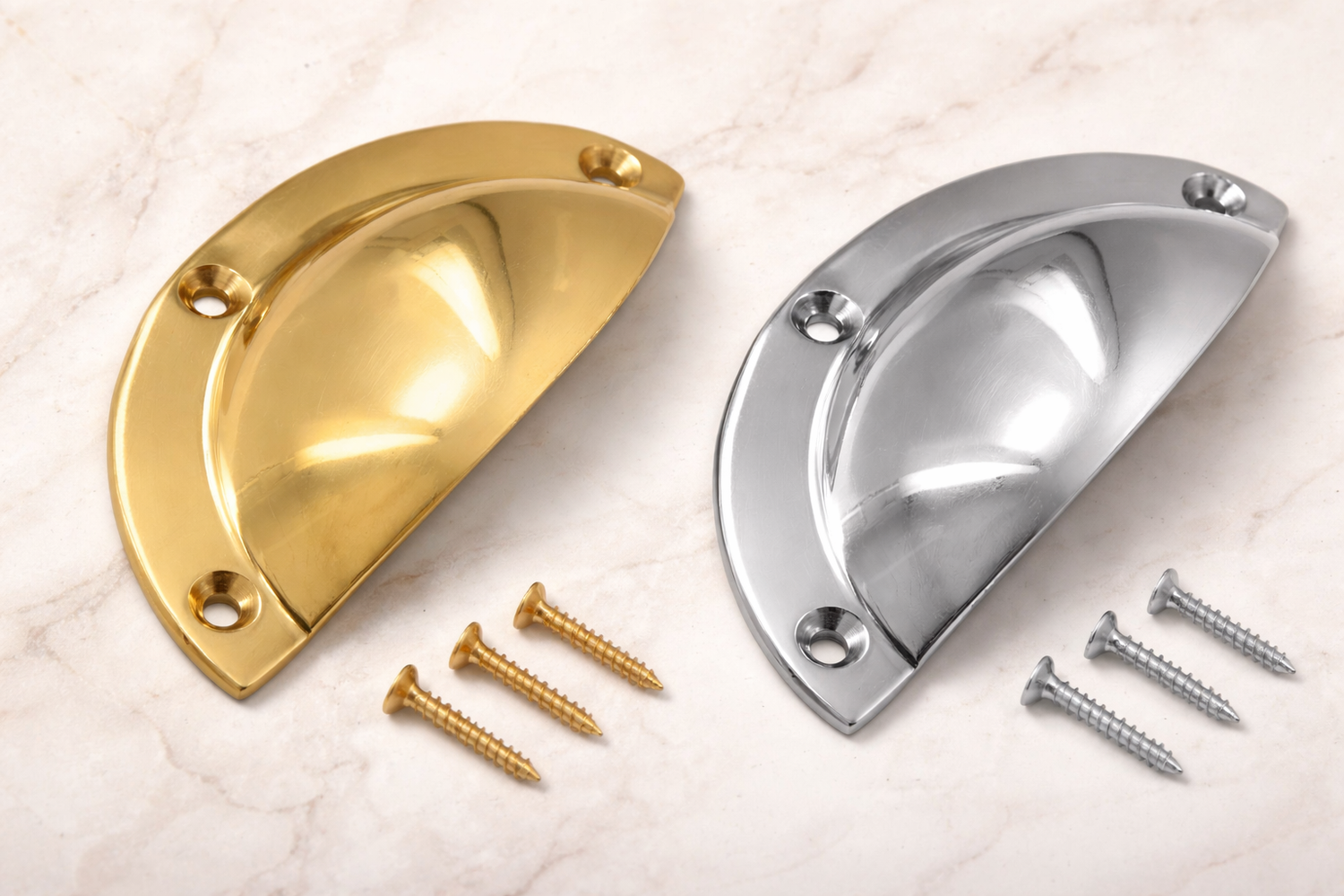 Polished Brass / Chrome 85mm Door Cabinet Cup Shell for Pull Handle Kitchen Cupboard Bin Cup Handles Cup Pulls Drawer Handles Shell Cup Pull Handles for Cabinets Pack of 2.