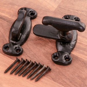 Black Cast Iron Cupboard Turn Latch – Antique Style Cabinet Lock with Screws – Traditional Gate, Door or Trunk Catch