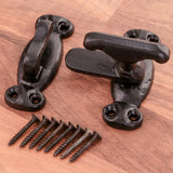 Black Cast Iron Cupboard Turn Latch – Antique Style Cabinet Lock with Screws – Traditional Gate, Door or Trunk Catch