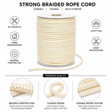 3mm Braided Rope Cord Cream – Strong Flexible Utility DIY Craft Rope for Macrame, Bundling, Garden & General Purpose Use