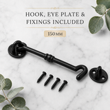 Cabin Hook Twisted Chain Hook Black Ironmongery - Decorative  for Gates, Doors, Sheds (75mm, 100mm, 150mm)