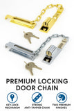 Locking Door Chain – Chrome or Electro Brass – Security Door Chain with Slide Lock for Wooden Internal & External Doors