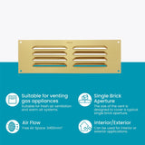 Gold Aluminium Louvre Air Vent Cover – Adjustable Ventilation Grille with Flyscreen – Sizes 9"x3", 9"x6"