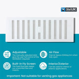 White Plastic Adjustable Air Vent Cover with Flyscreen – Hit & Miss Slide Mesh Grille for Ventilation – Sizes 9"x3", 9"x6", 9"x9"