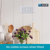 White Plastic Adjustable Air Vent Cover with Flyscreen – Hit & Miss Slide Mesh Grille for Ventilation – Sizes 9"x3", 9"x6", 9"x9"