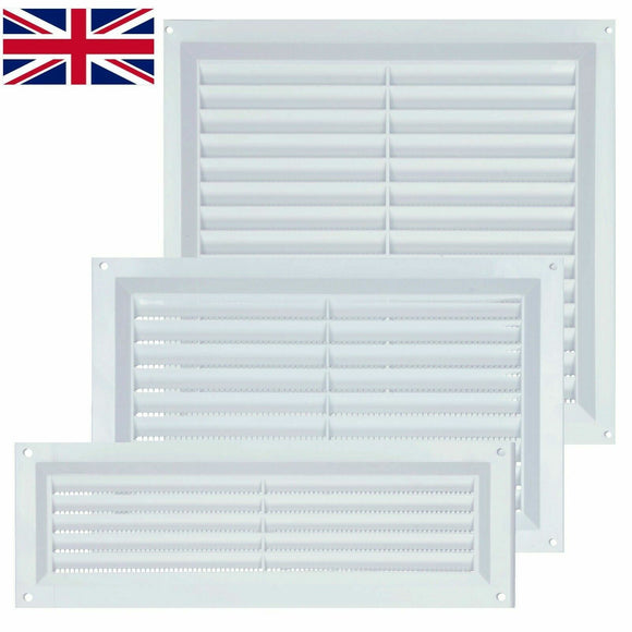 White Plastic Louvre Air Vent Cover – Adjustable Ventilation Grille with Flyscreen – Sizes 9