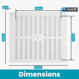White Plastic Adjustable Air Vent Cover with Flyscreen – Hit & Miss Slide Mesh Grille for Ventilation – Sizes 9"x3", 9"x6", 9"x9"