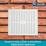 White Plastic Adjustable Air Vent Cover with Flyscreen – Hit & Miss Slide Mesh Grille for Ventilation – Sizes 9"x3", 9"x6", 9"x9"