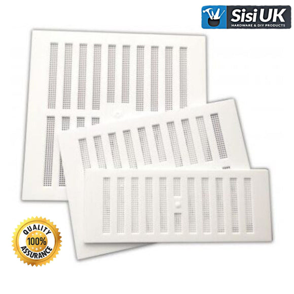 White Plastic Adjustable Air Vent Cover with Flyscreen – Hit & Miss Slide Mesh Grille for Ventilation – Sizes 9