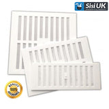 White Plastic Adjustable Air Vent Cover with Flyscreen – Hit & Miss Slide Mesh Grille for Ventilation – Sizes 9"x3", 9"x6", 9"x9"