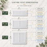Air Vent White Plastic Louvre Cover – Adjustable Ventilation Grille with Flyscreen – Sizes 9"x3", 9"x6", 9"x9"