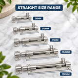 Door Bolts Satin Aluminium Barrel Bolt – Straight & Necked – Sizes 38mm, 50mm, 75mm, 100mm, 150mm – Bathroom, Toilet & Shed Door Latches