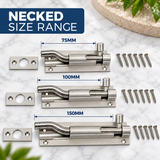 Door Bolts Satin Aluminium Barrel Bolt – Straight & Necked – Sizes 38mm, 50mm, 75mm, 100mm, 150mm – Bathroom, Toilet & Shed Door Latches