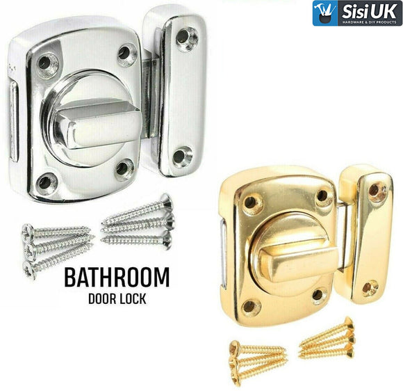 Bathroom Door Lock – Chrome or Brass Privacy Turn & Release Bolt – Toilet Twist Latch for WC/Bathroom Doors