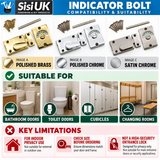 Indicator Bolt – Brass, Polished Chrome & Satin Chrome Privacy Door Lock for Bathroom, Toilet, Cubicle & Changing Room
