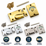 Indicator Bolt – Brass, Polished Chrome & Satin Chrome Privacy Door Lock for Bathroom, Toilet, Cubicle & Changing Room