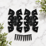 Black Antique Cast Iron Cabinet Hinges - Ornate Snake & Butterfly Design