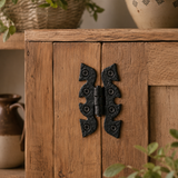Black Antique Cast Iron Cabinet Hinges - Ornate Snake & Butterfly Design