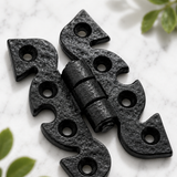 Black Antique Cast Iron Cabinet Hinges - Ornate Snake & Butterfly Design