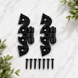 Black Antique Cast Iron Cabinet Hinges - Ornate Snake & Butterfly Design