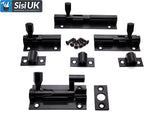 Matt Black Slide Bolts – Straight & Necked – Sizes 38mm, 50mm, 75mm – Bathroom, Toilet & Shed Door Latches