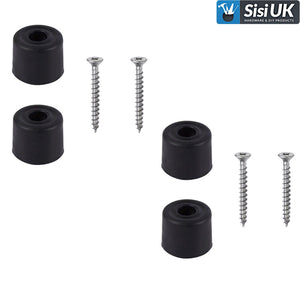 Door Stops – Small 28mm (1.1/8") Black & White Pack of 4 with Fixings – Wall & Skirting Mounted Door Stoppers