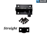 Matt Black Slide Bolts – Straight & Necked – Sizes 38mm, 50mm, 75mm – Bathroom, Toilet & Shed Door Latches
