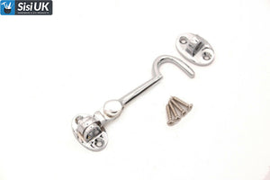 Polished Chrome Cabin Hooks – Heavy-Duty Door, Gate & Window Latches – Sizes 2" to 12" (50mm–300mm)