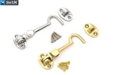 3" Brass/Chrome Cabin Hook & Eye Silent Catch/Latch/Holder/Back Gate/Shed/Patio Door - Sisi UK Ltd
