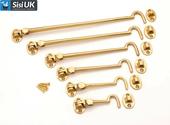 Polished Brass Cabin Hooks – Heavy-Duty Door & Window Latches – Sizes 2