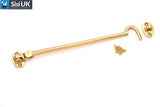 Polished Brass Cabin Hooks – Heavy-Duty Door & Window Latches – Sizes 2" to 12" (50mm–300mm)