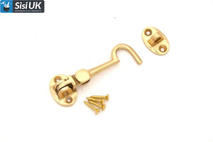 Polished Brass Cabin Hooks – Heavy-Duty Door & Window Latches – Sizes 2" to 12" (50mm–300mm)