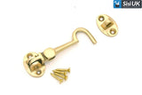 Polished Brass Cabin Hooks – Heavy-Duty Door & Window Latches – Sizes 2" to 12" (50mm–300mm)