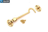 Polished Brass Cabin Hooks – Heavy-Duty Door & Window Latches – Sizes 2" to 12" (50mm–300mm)