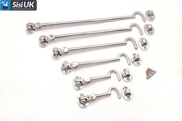 Polished Chrome Cabin Hooks – Heavy-Duty Door, Gate & Window Latches – Sizes 2