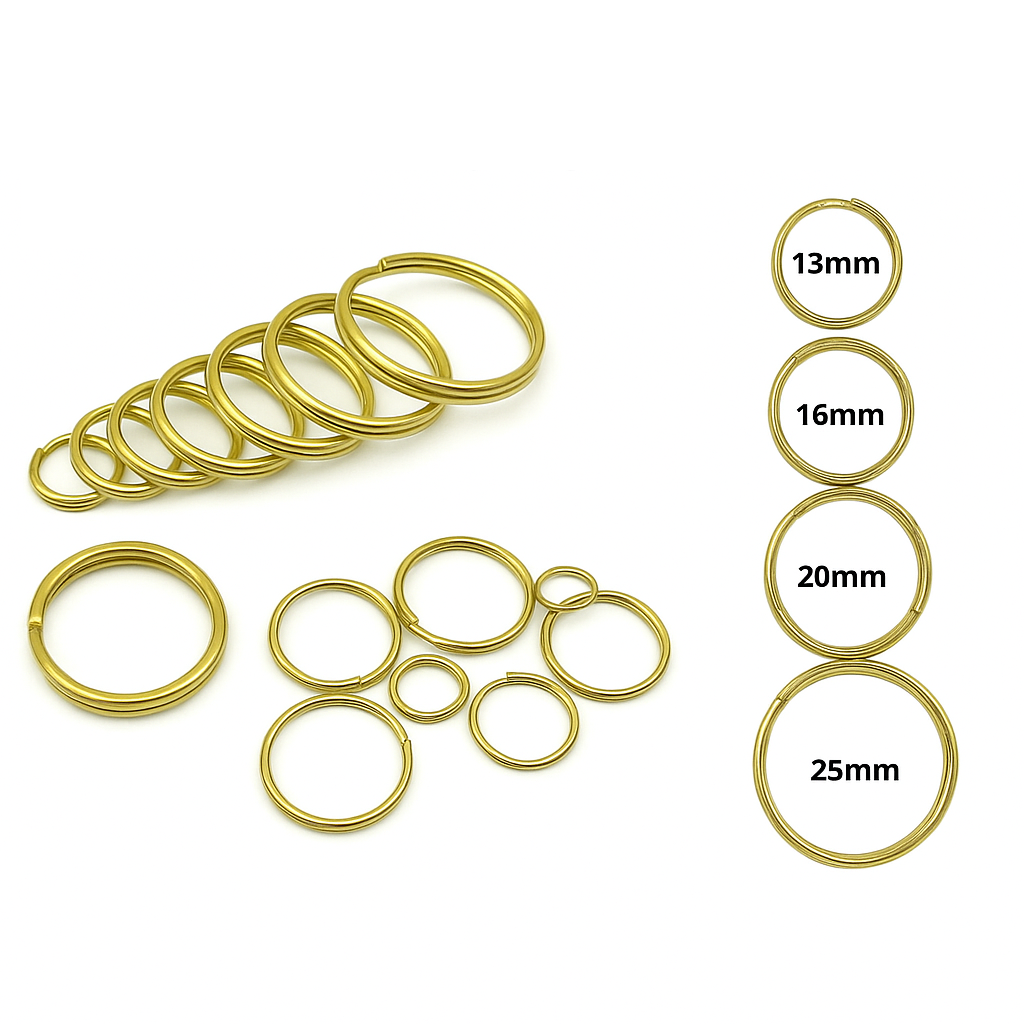 Brass Split Key Rings – Heavy-Duty Metal O-Ring Keychain Holder (13mm, 16mm, 20mm, 25mm, 32mm, 38mm) for Keys, Crafts & DIY Projects