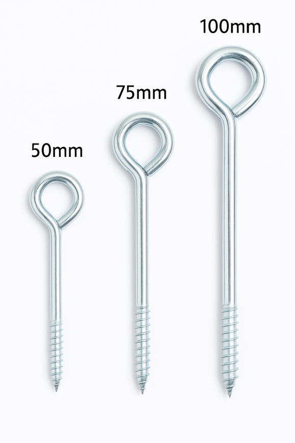 Vine Eyes – 50mm, 75mm, 100mm Screw-In Hooks for Wire, Fencing, Garden Trellis & Wall Fixings