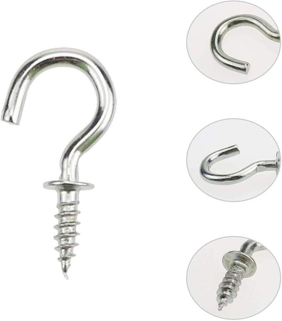 Chrome Shouldered Cup Hook 50mm (2 Inch) - Pack of 5, 10, 25