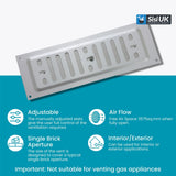 Aluminium Adjustable Air Vent – Silver Metal Hit & Miss Ventilation Cover for Openings 9"x3", 9"x6", 9"x9" – Double Brick Wall & Indoor Use