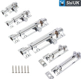 Polished Chrome Slide Bolts – Straight & Necked – Sizes 38mm, 50mm, 75mm, 100mm, 150mm – Bathroom, Toilet & Shed Door Latches