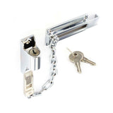 Locking Door Chain – Chrome or Electro Brass – Security Door Chain with Slide Lock for Wooden Internal & External Doors