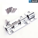 Polished Chrome Slide Bolts – Straight & Necked – Sizes 38mm, 50mm, 75mm, 100mm, 150mm – Bathroom, Toilet & Shed Door Latches