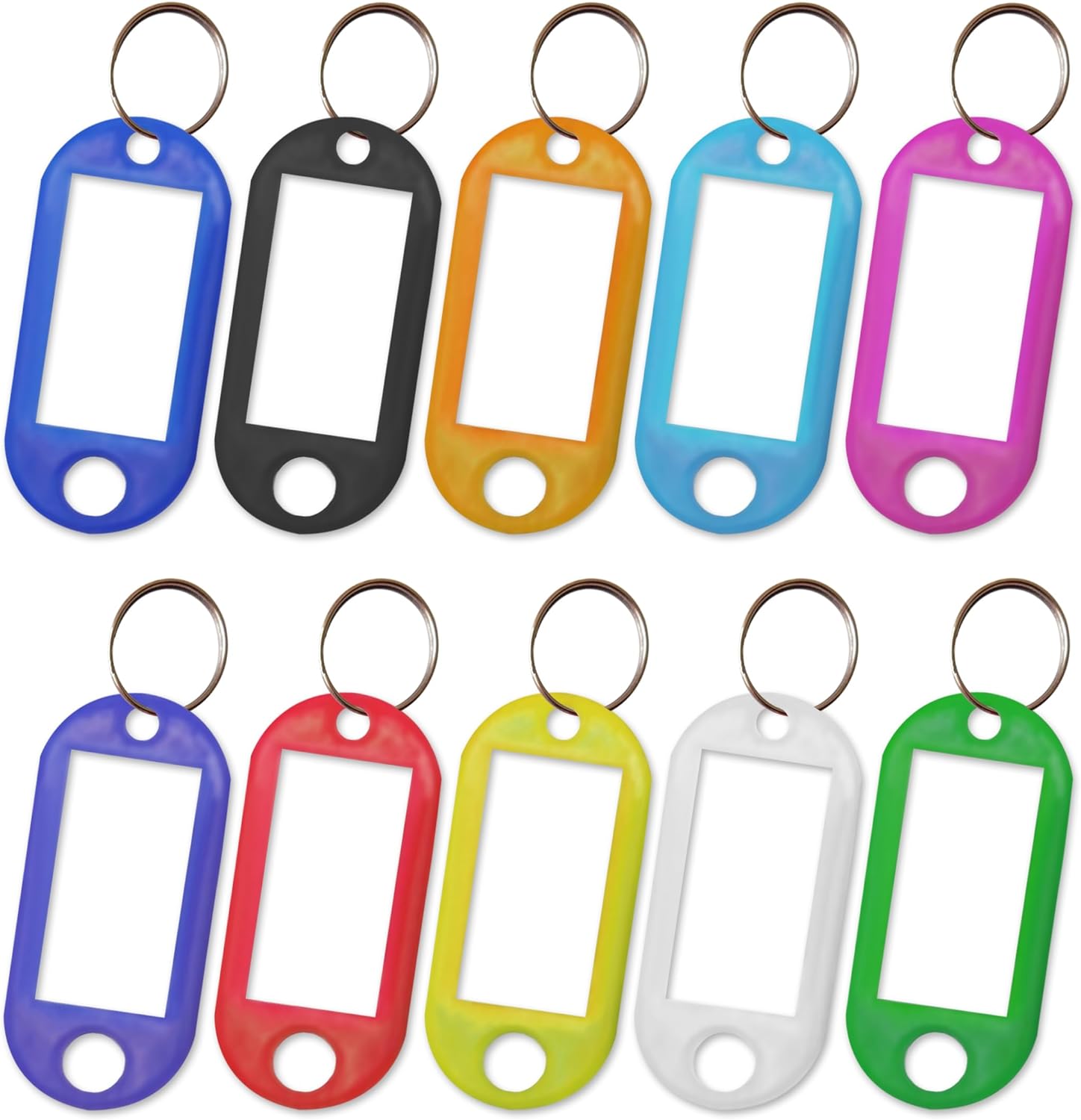 Plastic Key Tags with Label Window & Split Ring – ID Key Fobs for Keys & Luggage – Assorted Colours (Black, White, Blue, Red, Orange, Purple, Yellow, Light Green, Mixed Pack)