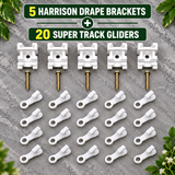 Lever Lock Curtain Track Brackets & NOVA DELUXE Curtain Gliders – 5 Brackets + 20 Runners