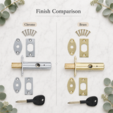 Door Rack Bolt Mortice Security Lock with Star Key – Chrome or Brass Concealed Bolt for Wooden Doors, French Doors & Cupboards
