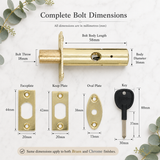 Door Rack Bolt Mortice Security Lock with Star Key – Chrome or Brass Concealed Bolt for Wooden Doors, French Doors & Cupboards