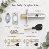 Door Rack Bolt Mortice Security Lock with Star Key – Chrome or Brass Concealed Bolt for Wooden Doors, French Doors & Cupboards