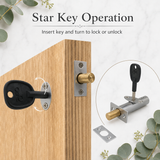 Door Rack Bolt Mortice Security Lock with Star Key – Chrome or Brass Concealed Bolt for Wooden Doors, French Doors & Cupboards