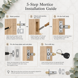 Door Rack Bolt Mortice Security Lock with Star Key – Chrome or Brass Concealed Bolt for Wooden Doors, French Doors & Cupboards